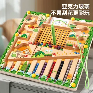 New Wooden Magnetic Bead Maze Toys Early Educational Puzzle Thinking Training Games Fine Motor Color Cognition Toy