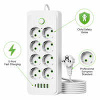 Multiprise professionnelle 8 prises UE 2m avec 4 ports USB + 1 port Type-C à charge rapide, interrupteur principal, pour home cinéma et meuble TV