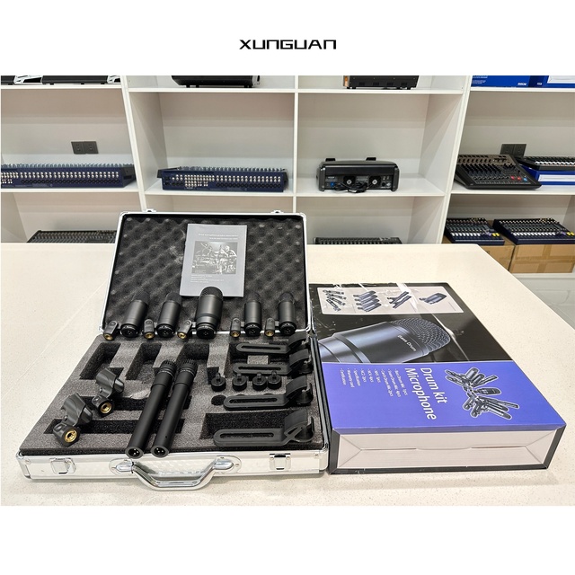 KING-717 Metal Dynamic Drum Kit Microphone 7 Pieces/Set With Aluminum Carry Case for Stage Performance Broadcasting