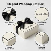 Boîte cadeau de mariage en carton rigide personnalisée de luxe, ruban noir et blanc, emballage pour cadeaux de mariage