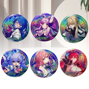 Badge en métal personnalisé en fer blanc PET, effet laser arc-en-ciel double flash, or, argent, paillettes effet sable, accessoire d'anime, poudre scintillante - Product Image 3