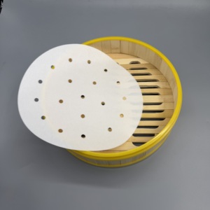 Oil And Water Resistant <b>Air</b> <b>Fryer</b> Steaming Paper Perforated Disposable Steamer Liner Prevent Food Sticking in Steaming Basket - Product Image 6