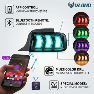 ไฟท้าย <span class=keywords><strong>Vland</strong></span> LED แบบ RGB สำหรับ Ford <span class=keywords><strong>Mustang</strong></span> S197 GT ปี 2005 2006 2007 2008 2009 - Product Image 4