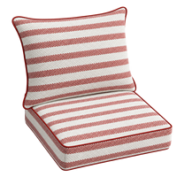 Ensemble de coussins de sol pour balcon, résistants aux taches, tissés, à rayures rouges et blanches, avec dossier rembourré épais, bords côtelés, texturés et respirants
