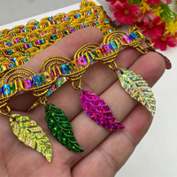 Accessoires de vêtements ethniques pour la scène et la danse, à faire soi-même, avec motifs de feuilles colorées, dentelle, pompons et pointes, pour bordures décoratives