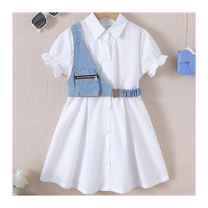 <span class=keywords><strong>Abbigliamento</strong></span> 2025 per ragazze a manica corta fodera bianca per ragazze vestito alla moda camicia con collo quadrato gilet per ragazze set di <span class=keywords><strong>abbigliamento</strong></span> per ragazze 2-7Y - Product Image 1