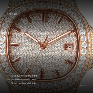 Montre mécanique étanche de luxe pour homme, style sport et affaires, cadran ovale, entièrement sertie de diamants Moissanite, en acier inoxydable - Product Image 3
