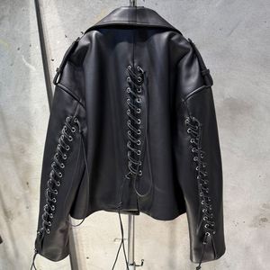Nouvelle arrivée Veste en cuir véritable pour motard pour femmes Veste en cuir <span class=keywords><strong>noir</strong></span> avec cordon de serrage - Product Image 1