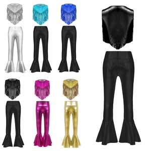 Disfraz de Baile Disco para Niñas, Conjunto de 2 Piezas con Lentejuelas y Flecos, Top Triangular y Pantalones Acampanados, para Salsa Latina, Carnaval, Actuaciones en Escenario - Product Image 1