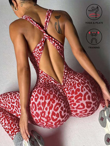 <span class=keywords><strong>Tuta</strong></span> Sportiva Intera da Donna Yimo con Stampa Leopardata Senza Maniche, Set da Corsa con Schiena Scoperta e Arricciatura sul Sedere - Product Image 4