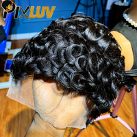 Perruque en cheveux humains coupe Pixie en gros, pré-épilée, coupe dégradée, perruque courte bob, cheveux vietnamiens bruts bouclés, perruque sans colle entièrement en dentelle