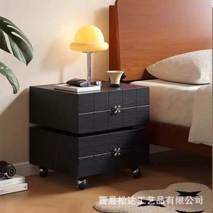 <b>Vintage</b> style wooden bedside <b>table</b>, solid wood, movable bedroom bedside storage cabinet with wheels, living room <b>side</b> <b>table</b> - Product Image 4