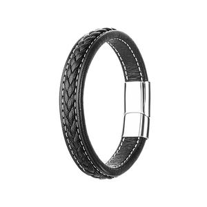 High Quality Men's Stainless Steel Fashion Italian Style <b>Magnetic</b> Clasps Leather <b>Jewelry</b> Bracelets - Product Image 1