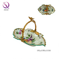 Bol à fruits en céramique coloré peint à la main avec support en laiton, assiette en porcelaine, décoration de table rétro de luxe pour la maison, accessoire de style nouveau