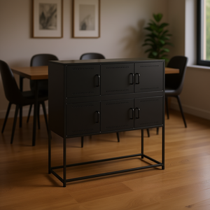 Buffet rectangulaire noir en acier laminé à froid, design industriel moderne, meuble de maison pour salle à manger - Product Image 2