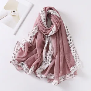 New Malaysian style cotton linen bandana tudung plain color laciness cotton linen crushed scarf crumpled scarf
