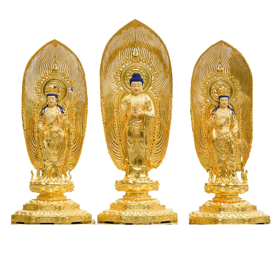 Amitabha dorado de bronce, tendencia general a la estación de Guanyin Bodhisattva, estatua de Buda occidental de tres caballeros