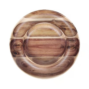 Wooden Double Round Divided <b>Tray</b> For Fruit Candy Nut Snack Serving Home Use Hotel Coffee <b>Tea</b> - Product Image 4