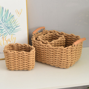 Woven <b>Basket</b> Cotton Rope Storage Box Rectangle Handmade Desk Organizer For Snacks Cosmetics Keys - Product Image 1