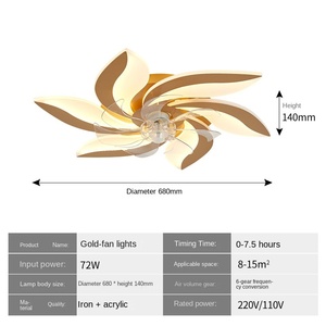 พัดลมเพดาน LED, รีโมทคอนโทรลทองแดง72W พร้อมโคมระย้าสำหรับห้องนอนห้องนั่งเล่น - Product Image 6