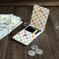 Dompet Kartu PU Motif Hewan Bison Gaya Barat Custom/Grosir, Dilengkapi Gantungan Kunci dan Penutup Hasp, Tempat Kartu Kredit/ID