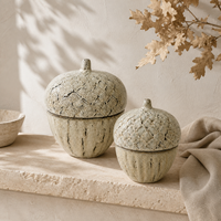 Pot décoratif en céramique Sandy fait main, écologique, texturé 3D, en forme de gland, avec couvercle, pour la décoration intérieure