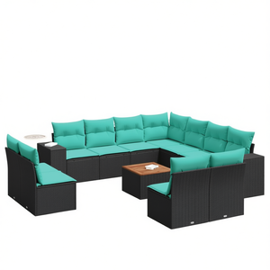 Set Divano da Esterno in Polyrattan Nero 12 Pezzi con Cuscini - Collezione Elegante di Sedute per Esterni - Product Image 1