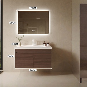Support customized antique style ceramic integrated basin intelligent <b>mirror</b> <b>wall</b> hanging walnut bathroom cabinet - Product Image 6