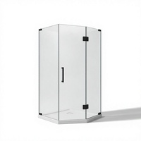 Cabine de douche pliante sans cadre en verre trempé noir mat personnalisée, forme diamant, pour accessoires de salle de bain