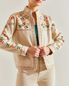 New Trending Handmade Autumn Winter Eco-Friendly Canvas Quilted <b>Jacket</b> Women Regular Suzani Embroidery <b>Kantha</b> Floral Button - Product Image 3