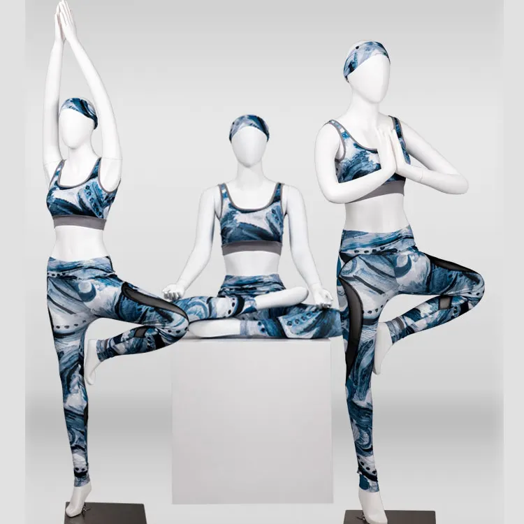 Hot selling fashion sports mannequin full-body realistic yoga egg head glossy white female sitting