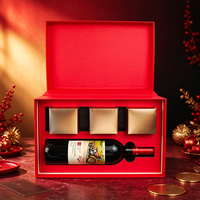 Boîte cadeau personnalisée pour vin rouge, boîte rigide de luxe avec insert en mousse noire, plateau doré et étiquette de bouteille pour coffret cadeau de festival