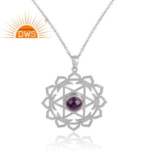 Energy Wheel Design Pendant Necklace Fine Silver Jewelry Manufacturer Natural Amethyst Gemstone Necklace - Product Image 2