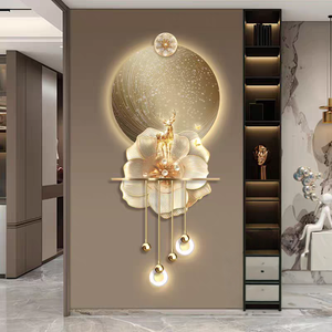 Moderne Luxus kreative 3D Blume Wand dekoration für Wohnzimmer Schlafzimmer Büro Gold LED Licht Kristall Dekoration Malerei - Product Image 3
