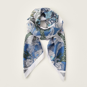 Women Silk Feeling Square Scarf Vintage Jungle Tree Print Large Satin Neck Scarf Fashion Lady Shawl <b>Wrap</b> Headscarf for Daily Use - Product Image 5