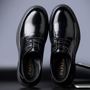 Chaussures habillées en cuir noir pour hommes FAPALEO, bout rond, pour affaires et bureau, couleur unie, lacets avant, épaisseur standard - Product Image 1