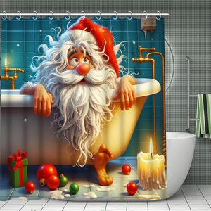 Red Santa Claus Bath Scene Polyester Shower <b>Curtain</b> <b>Bathroom</b> <b>Curtain</b> Digital Print Waterproof Custom Print Wholesale Modern - Product Image 2