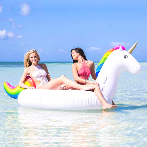 White Unicorn <b>Inflatable</b> <b>Float</b> With Rainbow Design For Swimming Pool And Beach Use - Product Image 1