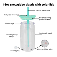 Gobelet à double paroi en acrylique transparent de 16 oz, type Mason Can, avec couvercle en plastique coloré, pour vinyle UV DTF, très vendu aux États-Unis