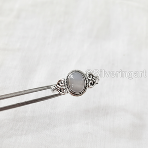 Anillo de Mujer con Piedra de Ágata Azul Natural, Anillo Bohemio Pequeño para Boda, Joyería Hecha a Mano de Plata de Ley 925 para Navidad - Product Image 1