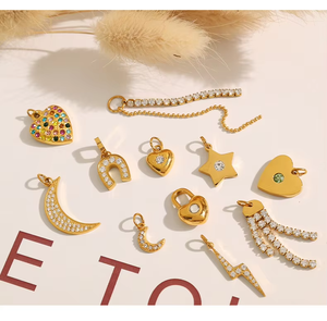 Sparkling Icons | 18K PVD Gold Plated Stainless Steel Pave Charms for Jewelry Making | Lucky Celestial Heart Star Moon Pendants - Product Image 6