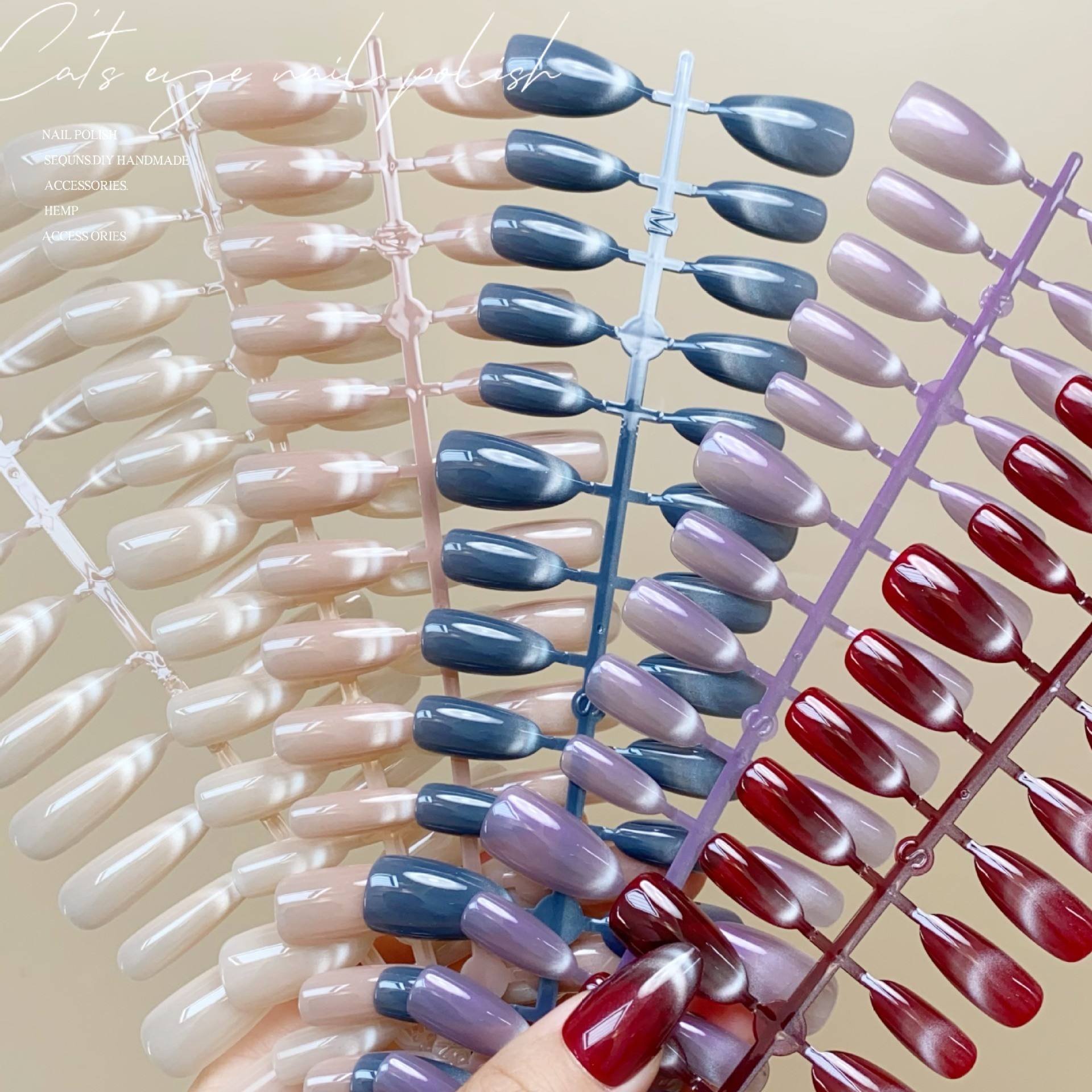 30pcs/row Solid Color French Cat Eye Nail Tips Medium Size Press on Nails Red Nude Color False Artificial Nails Supplier