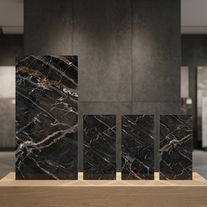 Azulejos de Porcelana Brillante Antiguos Dallas Black de 800x1600mm con Efecto Granito Oscuro para Interiores de Lujo - Product Image 1