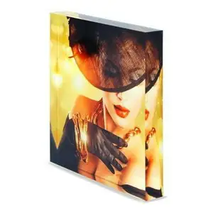 Custom Shape Plexiglass Photo Frame Acrylic Cube Frosted Clear Solid Acrylic Block For Photo Display