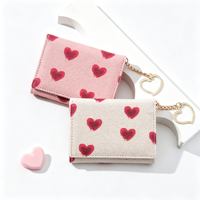 Portefeuille compact personnalisé en PU pour femme avec porte-clés en forme de cœur – Pochette légère et tendance pour le rangement quotidien
