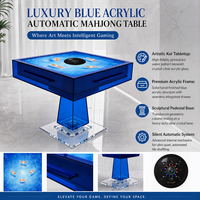 Table de Mahjong automatique élégante en acrylique bleu motif Poisson Koi, plateau carré avec système de levage automatique des tuiles pour soirées jeux à domicile