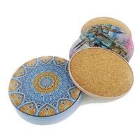 Vente en gros de sous-verres de verre imprimés personnalisés en liège carré en métal