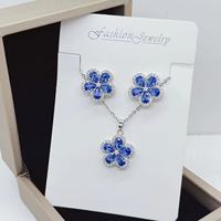 Mode 8 Style Cuivre Fleurs Couleur Zircon De Luxe Brillant Boucles D'oreilles Collier 3 Pièce Costumes Bijoux