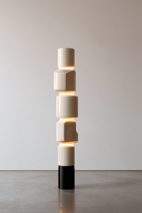Lampe de sol en céramique minimaliste, design empilable, abat-jour cylindrique, lumière LED blanc chaud - Product Image 2