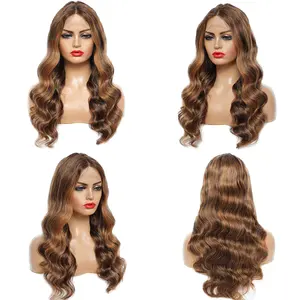 Wholesale factory sale european women fashionable long curly water wave synthetic brown hair machine made rose net wig